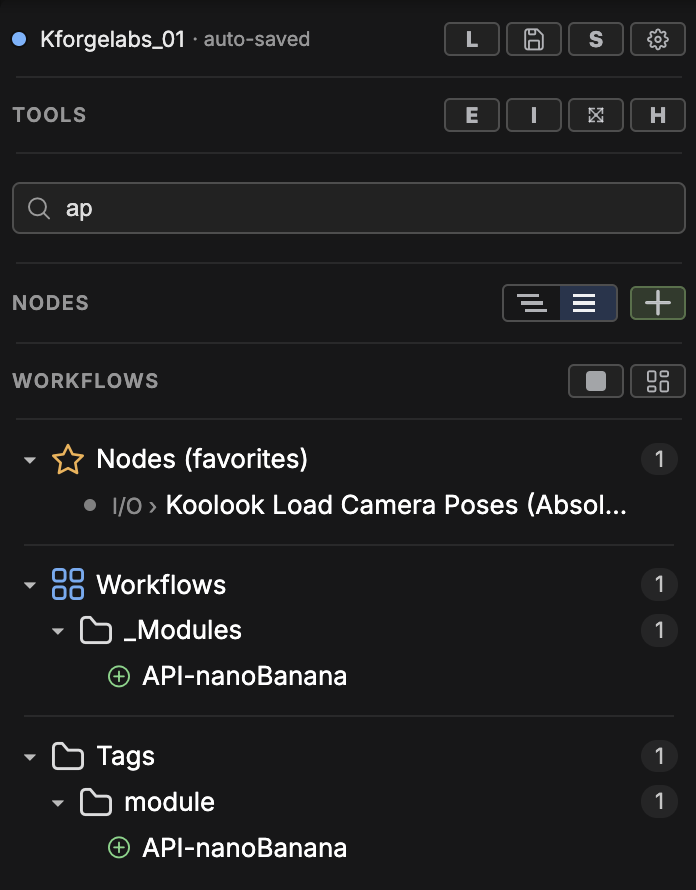 Search results showing matching favorite nodes