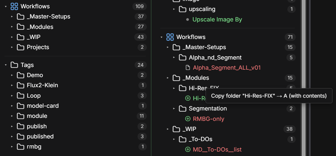 Snapshot compare context menu showing Copy folder to the target kit
