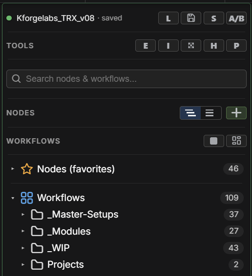 Normal sidebar saved-kit view after snapshot transfer